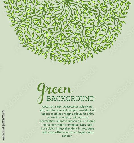 Card with green background and abstract foliage.