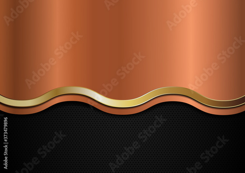 Abstract copper and golden wave line stripes on black background. Luxury style.