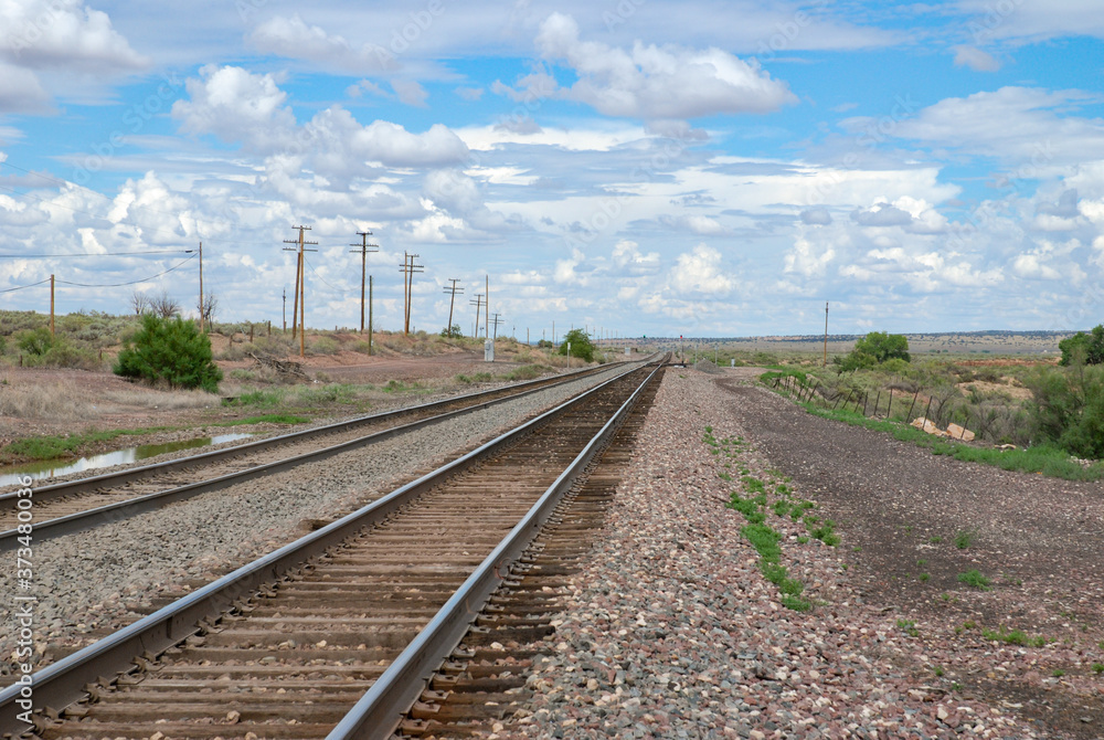 Railroad near Painted Desert in Arizona, USA. August 6, 2007.