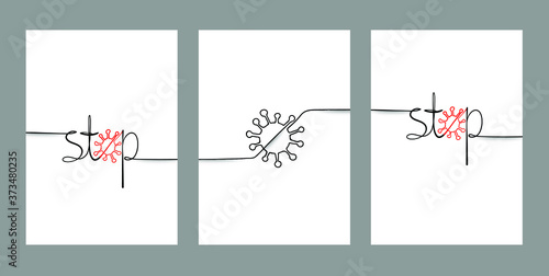 Stop virus sign concept, set of minimalims art design.Covid-19 stop, illustration.