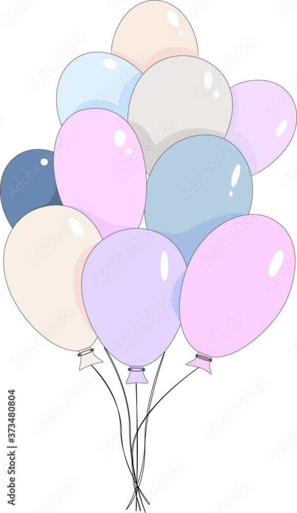 balloons in delicate colors on a white 
background for a holiday