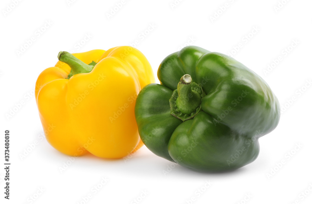 Fresh ripe colorful bell peppers isolated on white