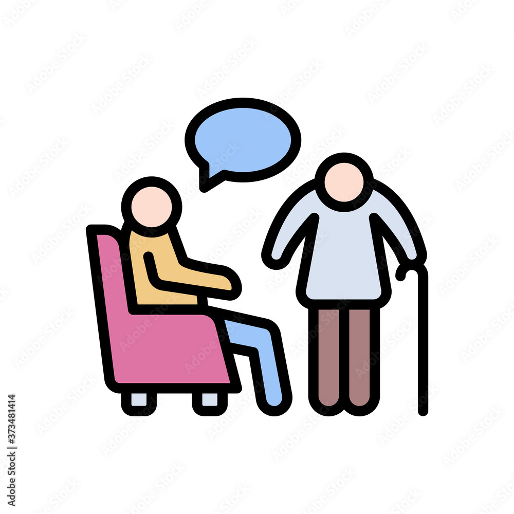 Old people talking icon. Simple color with outline vector elements of nursing home icons for ui and ux, website or mobile application Old people talking icon. Simple color with outline vector elements of nursing home icons for ui and ux, website or mobile application