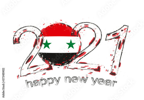 Happy New 2021 Year with flag of Syria.