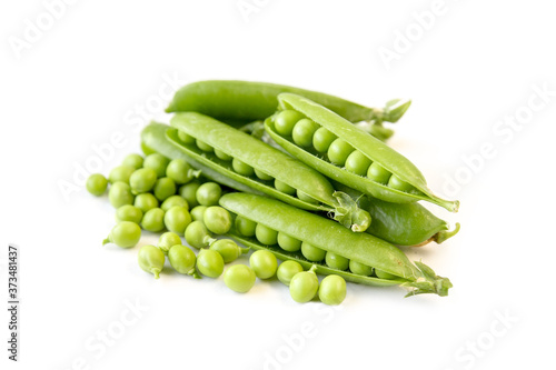 Fresh green juicy peas isolated on white