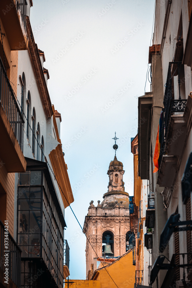 Antique building view in Old Town Seville, Spain