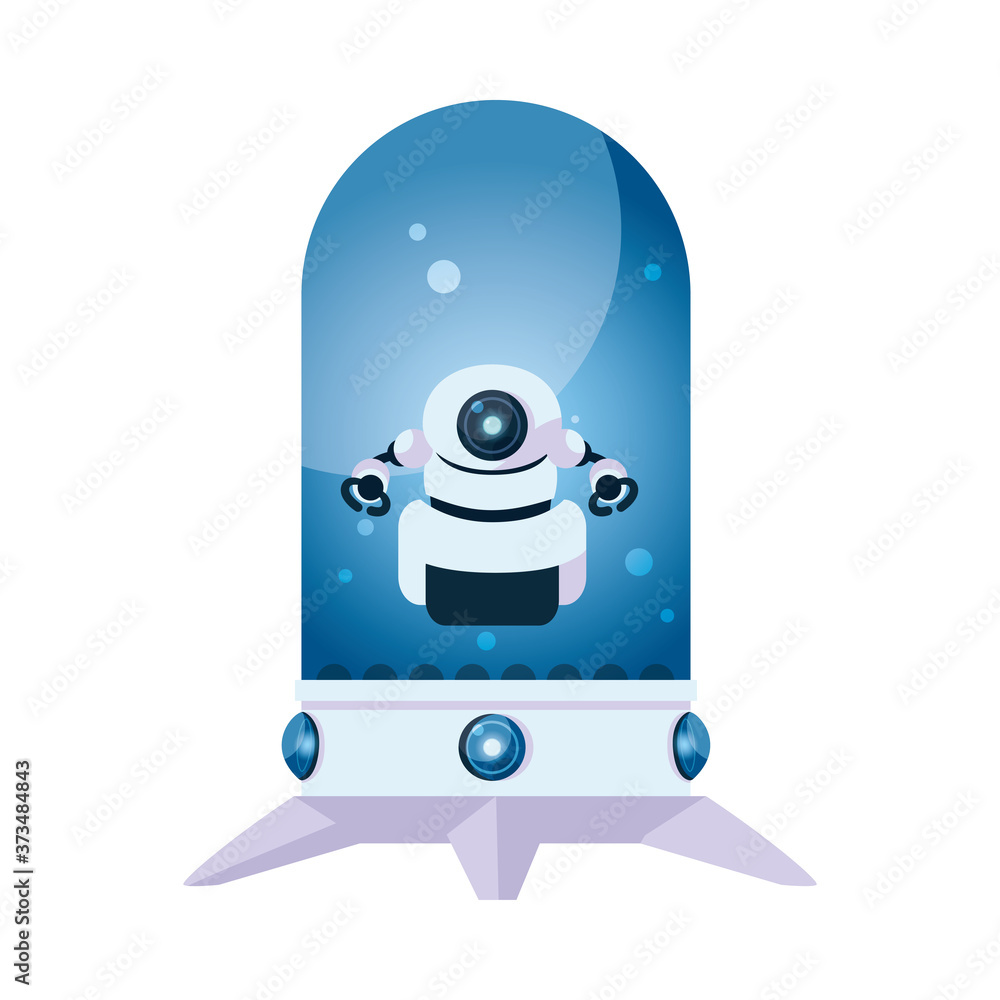 Isolated white robot cartoon in glass sphere vector design Isolated white robot cartoon in glass sphere vector design