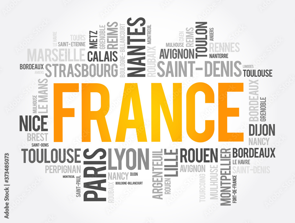 Fototapeta premium List of cities and towns in France, word cloud collage, travel concept background