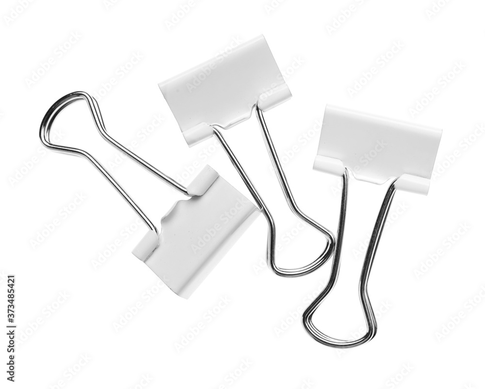 Colorful paper clips isolated on white, top view. School stationery Colorful paper clips isolated on white, top view. School stationery