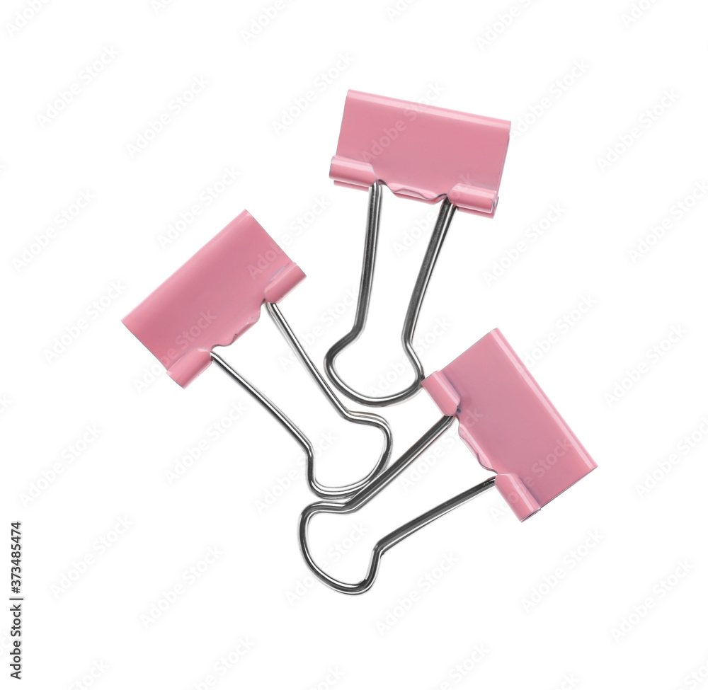 Colorful paper clips isolated on white, top view. School stationery Colorful paper clips isolated on white, top view. School stationery