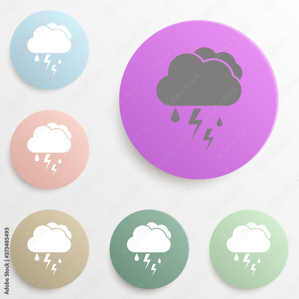 Cloud with rain and lightning bolt badge color set. Simple glyph, flat vector of web icons for ui and ux, website or mobile application Cloud with rain and lightning bolt badge color set. Simple glyph, flat vector of web icons for ui and ux, website or mobile application