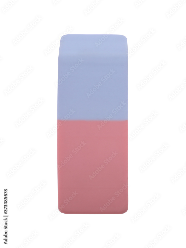 New eraser isolated on white, top view. School stationery New eraser isolated on white, top view. School stationery