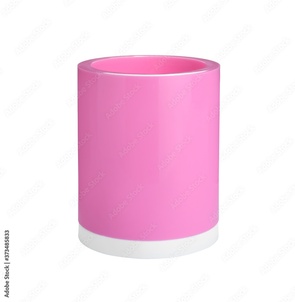 Pink plastic holder isolated on white. Stationery for school Pink plastic holder isolated on white. Stationery for school