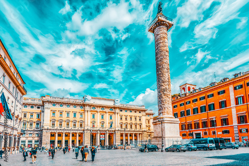 ROME, ITALY - MAY 10, 2017: Column of Marcus Aurelius(Colonna di Marco Aurelio) on Square Column. Rome. Italy. photo