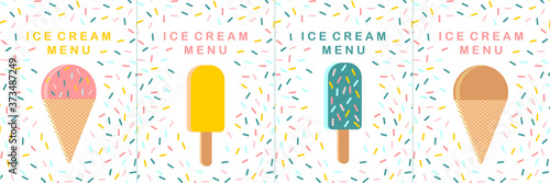 Ice cream sprinkles menu design set