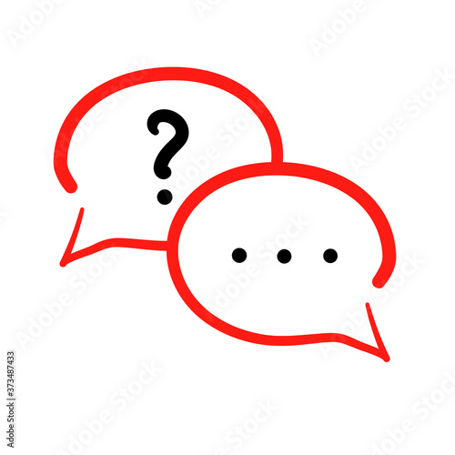 Chat bubble icon in red thin line. Talk message simple outline round logo. question and answer comment sign symbol. Web box speech vector isolated illustration. Faq pictogram for social highlights