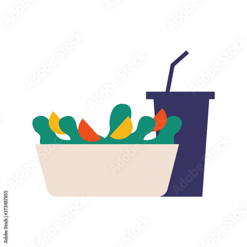 Isolated graphic of a salad and a drink. Vector illustration for the online delivery service concept.