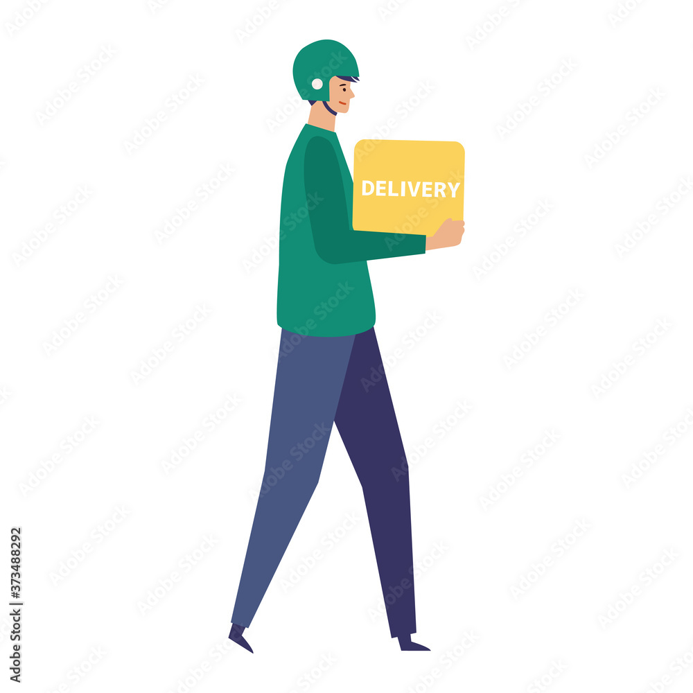 Vector illustration for the online delivery service concept. Walking delivery man.