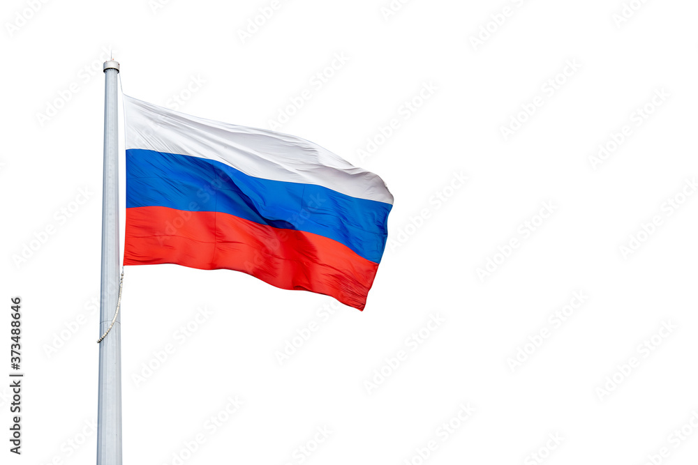 Russia flag waving on white isolated background Russia flag waving on white isolated background
