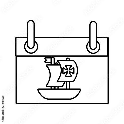 calendar with caravel ship columbus day line style icon