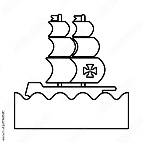 caravel ship on the sea columbus day line style icon