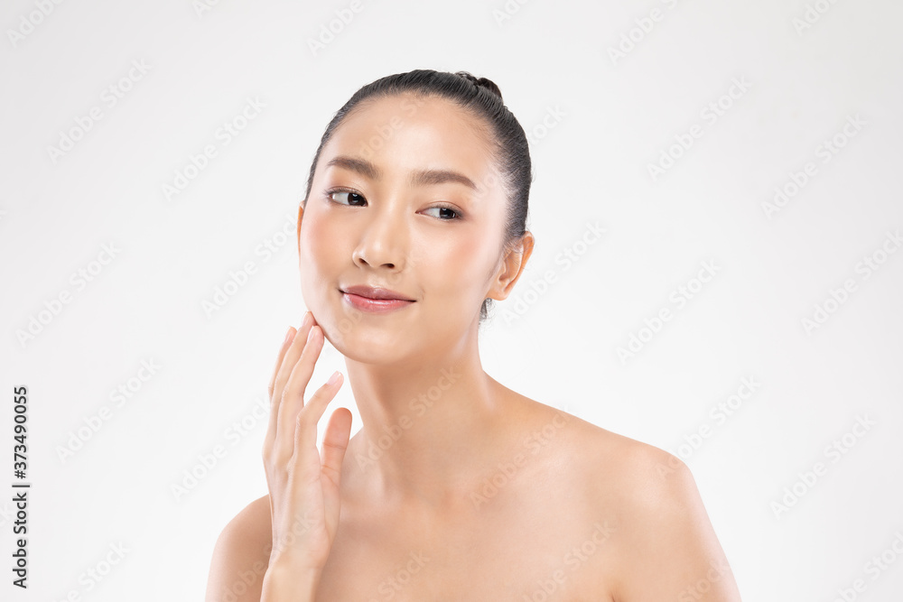 Beautiful Asian woman touching soft cheek smile with clean and fresh skin Happiness and cheerful with positive emotional,isolated on white background,Beauty and Cosmetics Concept Beautiful Asian woman touching soft cheek smile with clean and fresh skin Happiness and cheerful with positive emotional,isolated on white background,Beauty and Cosmetics Concept