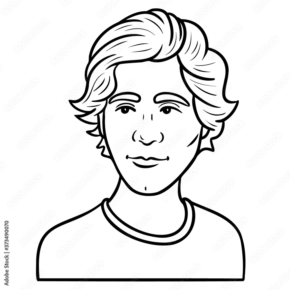 comic avatar of a man looking to the side. monochrome, outline.