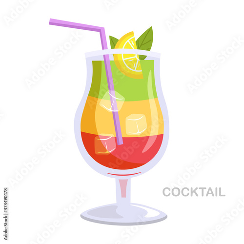 Summer cocktail isolated on white background. Beach party alcohol drink. Vector illustration.