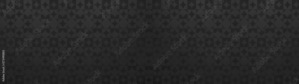 Black anthracite traditional motif tiles texture background banner panorama - Vintage retro geometric cement tile with triangular square pattern - obrazy, fototapety, plakaty 