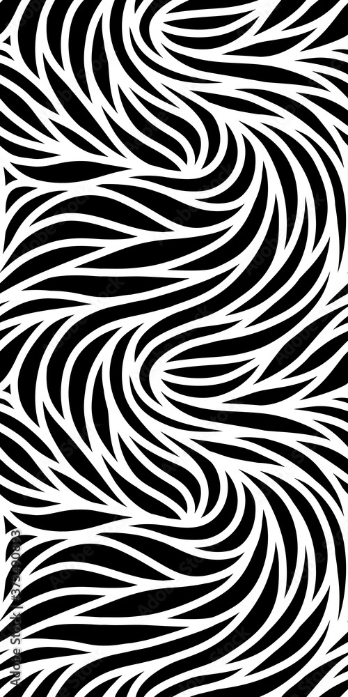 Obraz premium Elegant seamless floral pattern. Wavy vector abstract background. Stylish modern monochrome striped texture.