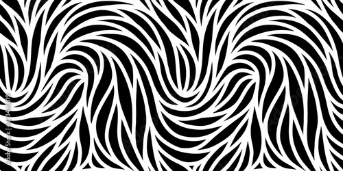 Elegant seamless floral pattern. Wavy vector abstract background. Stylish modern monochrome striped texture.