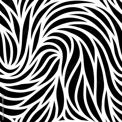 Elegant seamless floral pattern. Wavy vector abstract background. Stylish modern monochrome striped texture.