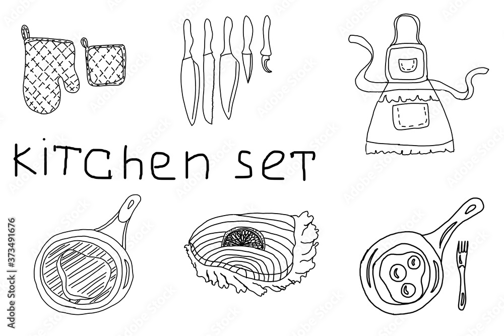 cartoon kitchen set on a white background for any design solutions ...