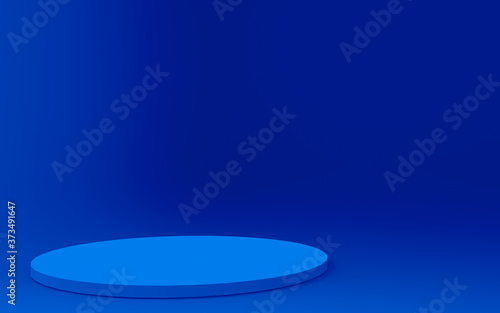 3d blue cylinder podium minimal studio background. Abstract 3d geometric shape object illustration render. Display for technology product.