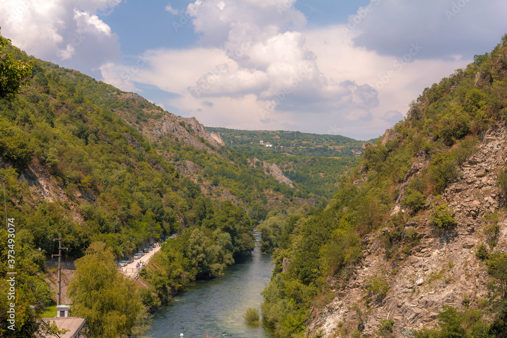 River, mountains and rocks. View of Canyon Matka in Macedonia