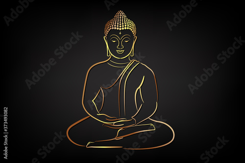 Golden buddha with golden border element. Fototapeta