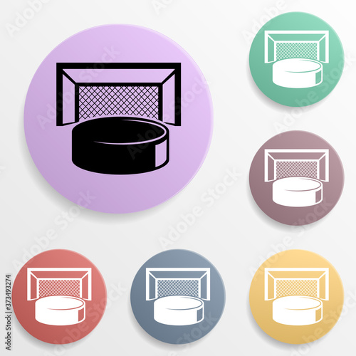 Hockey puck and gates badge color set icon. Simple glyph, flat vector of sport icons for ui and ux, website or mobile application