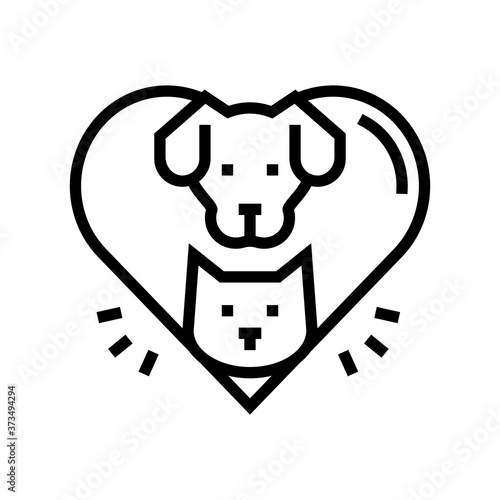 dog and cat heart line icon vector. dog and cat heart sign. isolated contour symbol black illustration