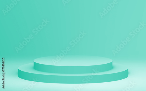 3d green bright cylinder podium minimal studio background. Abstract 3d geometric shape object illustration render. Display for food natural product.