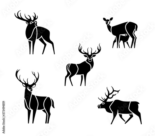 set of silhouettes of wild deer, logos for the company