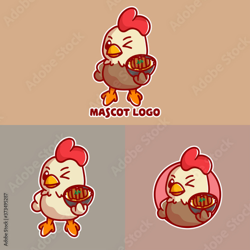 set of cute chicken katsu mascot logo with optional appearance. premium kawaii vector