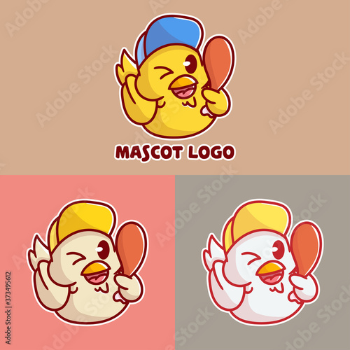 set of cute chicken mascot logo with optional appearance. premium kawaii vector
