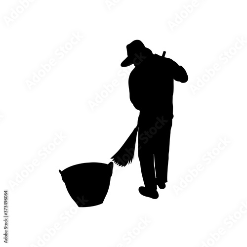 The scavenger icon on white background. Silhouette vector design. Janitor, road sweeper. 