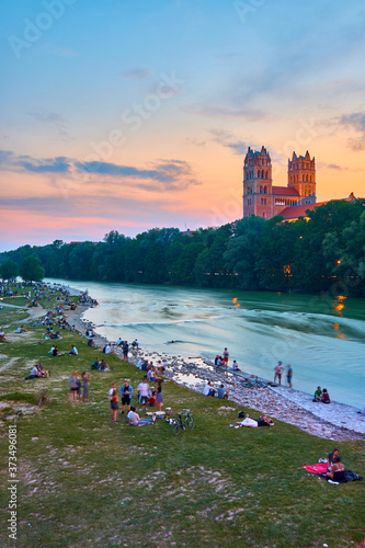 Sunset Over the Isar in Central Munich