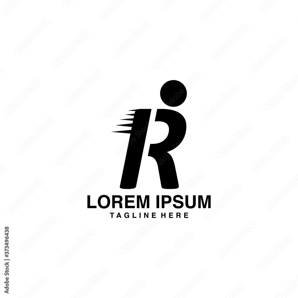 R Initials With People Running Logo Vector Illustration Icon
