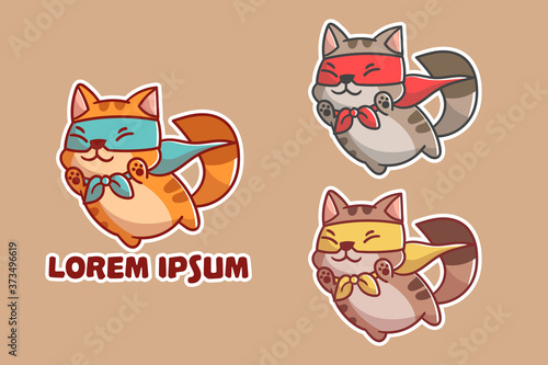 set of cute super cat mascot logo with optional appearance. premium kawaii vector
