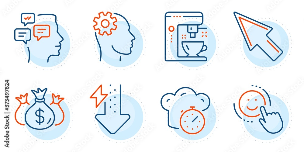 Smile, Messages and Coffee maker signs. Energy drops, Check investment and Engineering line icons set. Mouse cursor, Cooking timer symbols. Power usage, Business report. Technology set. Vector Smile, Messages and Coffee maker signs. Energy drops, Check investment and Engineering line icons set. Mouse cursor, Cooking timer symbols. Power usage, Business report. Technology set. Vector