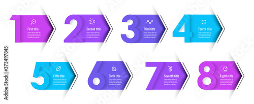 Vector Infographic design template with icons and 8 options or steps. Can be used for process diagram, presentations, workflow layout, banner, flow chart, info graph.