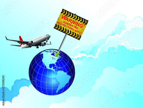 Warning quarantine restrictions apply sign relating to countries quarantining incoming international passenger arrivals due to the worldwide pandemic