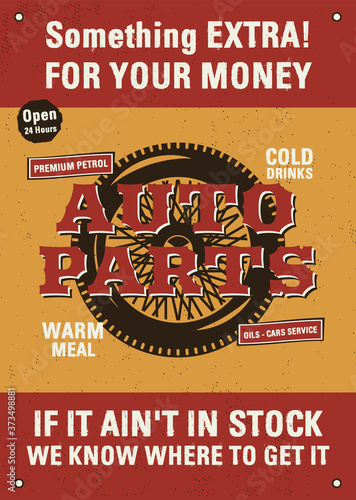 Vintage auto parts flyer template. Garage poster design. Stock vector brochure